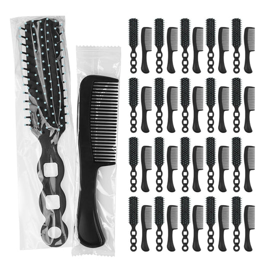 Gisdo 200 Pcs Hair Brush and Comb Set in Bulk for Homeless Individually Wrapped, Bulk Comb Brush Hairbrush for Women Kids Hotel Homeless Charity (Black)