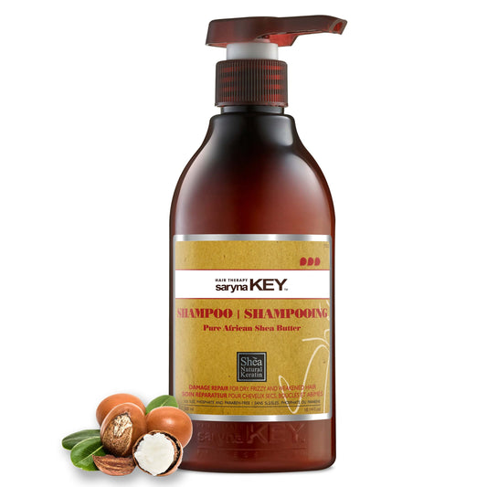 Saryna Key Shampoo for Damaged Hair with Pure African Shea Butter - Moisturizing Shampoo for Dry Damaged Hair - Professional Keratin Treatment - Sulfate Free, No Parabens, Cruelty Free (300ml/10.14oz)