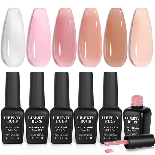 Jelly Gel Polish Set,Neutral Gel Nail Polish Nude Pink Gel Polish 6pcs 7.5ml,Jelly Nail Polish Gel Mocha Brown,Transparent Gel Nail Polish,UV Light Cured,Nail Art Kit,DIY Nails at Home,Soak off