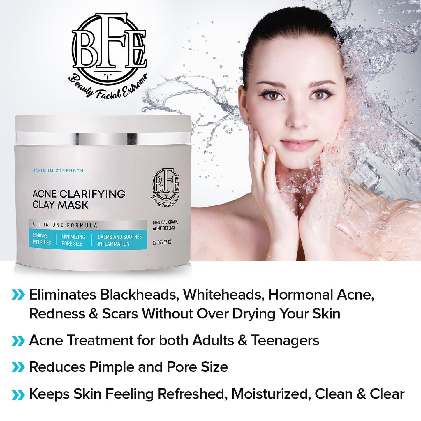 Acne Treatment Clay Mask- Clears Away Clogged Pores, Blackhead & Whitehead Pimples, Blemishes, Scars & Oily Skin for Face & Body. Ingredients Including Sulfur, Bentonite, Kaolin & Jojoba Oil.