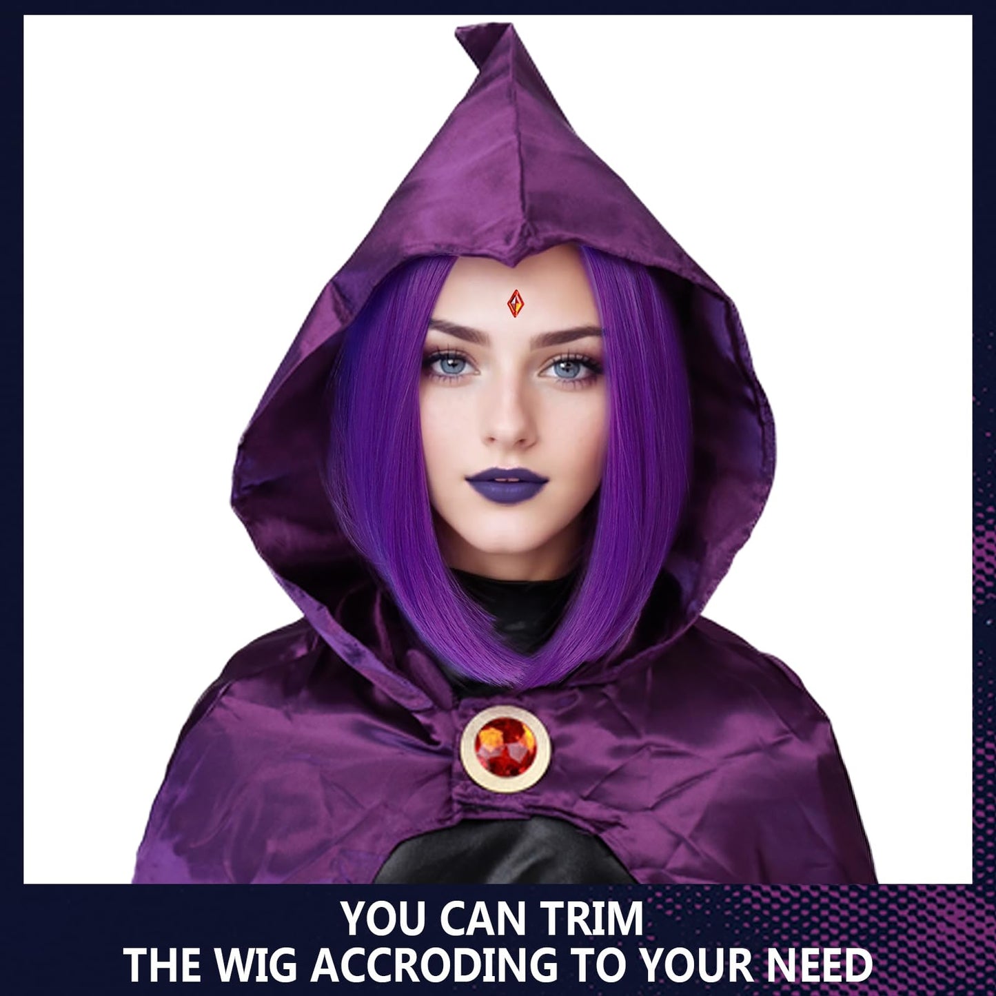 G&T Wig Purple Bob Wig for Raven Cosplay Superhero Purple Anime Wig with Ruby for Women's Raven Costume Halloween Cosplay Party