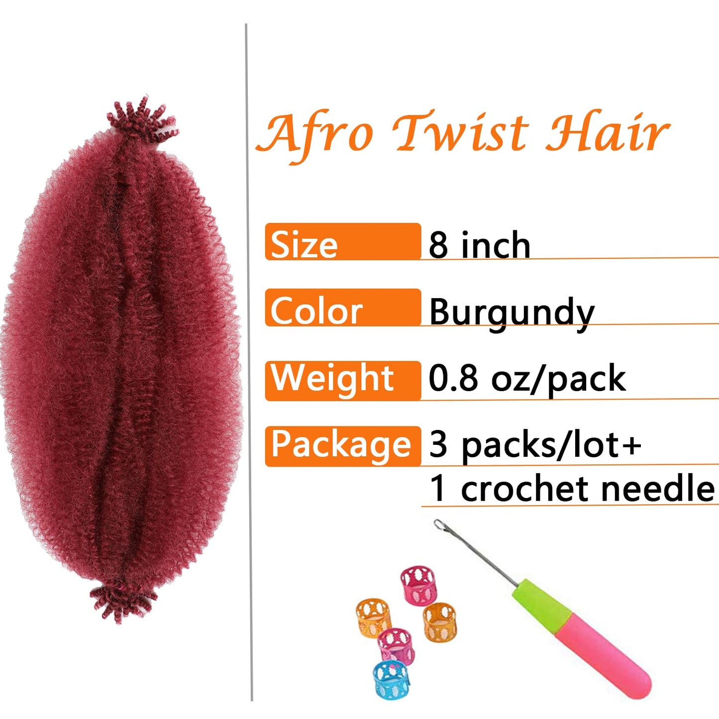 Springy Afro Twist Hair 8 Inch 3 Packs Pre Fluffed Marley Twist Braiding Hair for Black Women (8 inch Bug)