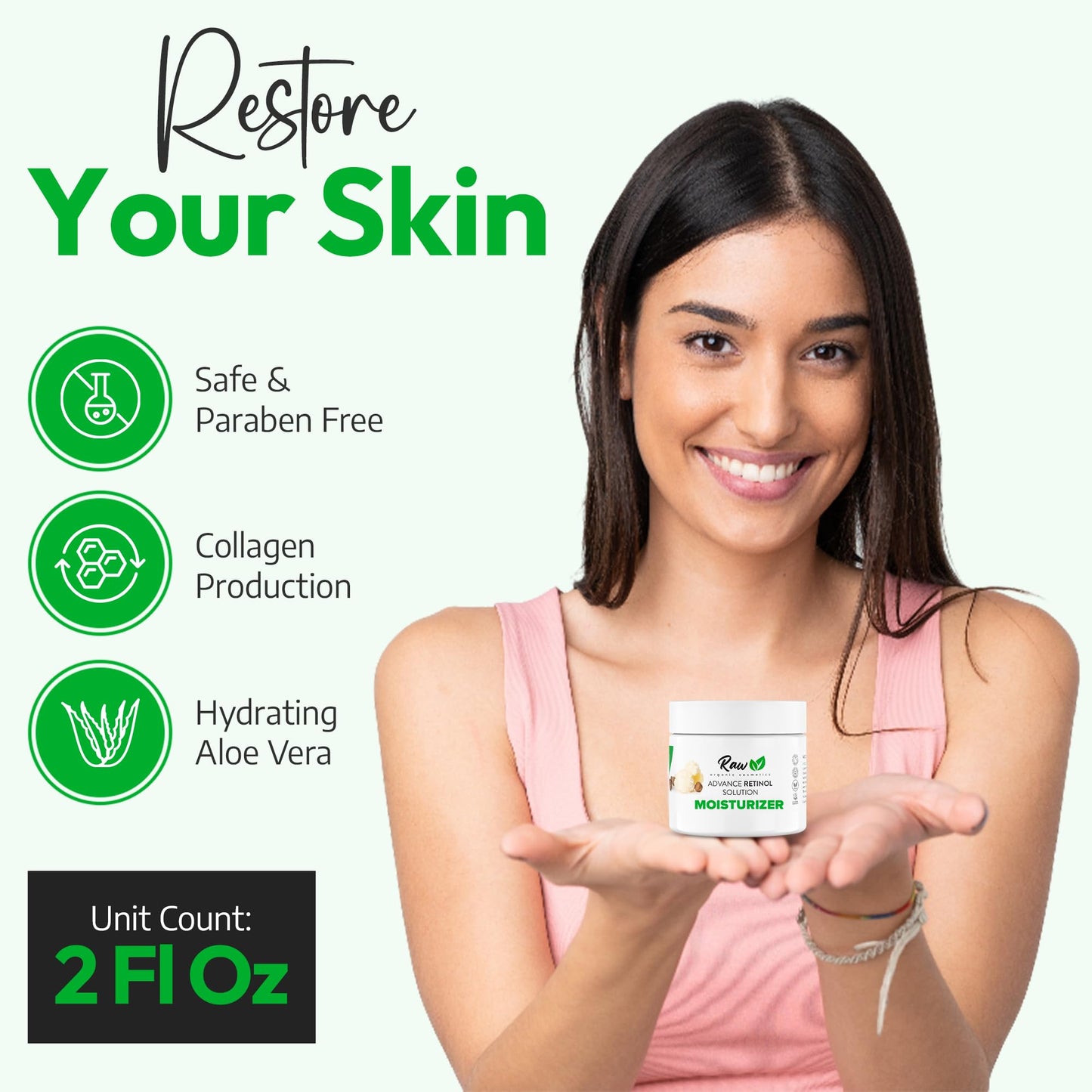 Retinol Face Cream Moisturizer Organic - Natural Anti-Aging Cream for Glowing Skin & Wrinkle Reduction - Hydrating Face Lotion, Made in USA with Shea Butter and Aloe Vera - Paraben-Free, 2oz