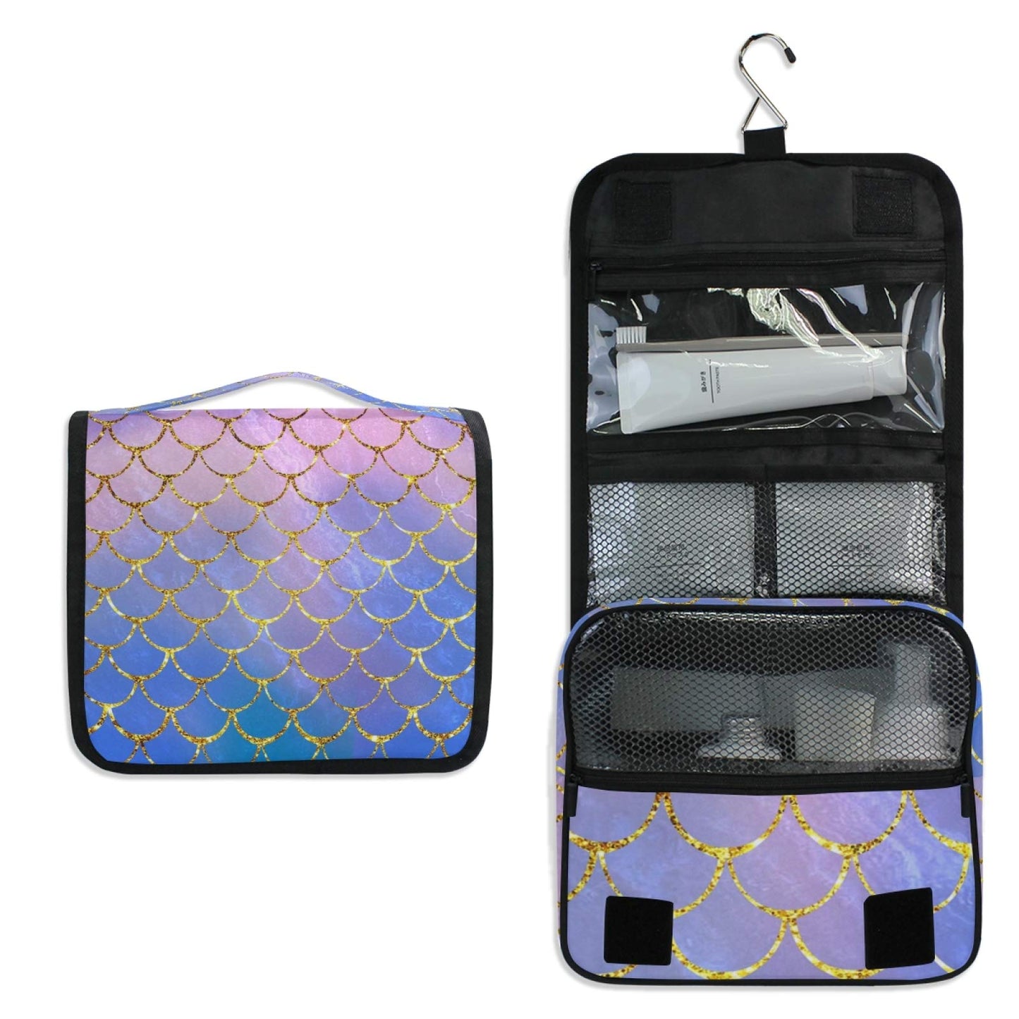 Hanging Travel Toiletry Bag Kit Makeup Case Cosmetics Organizer for Men Women (Mermaid Scale)