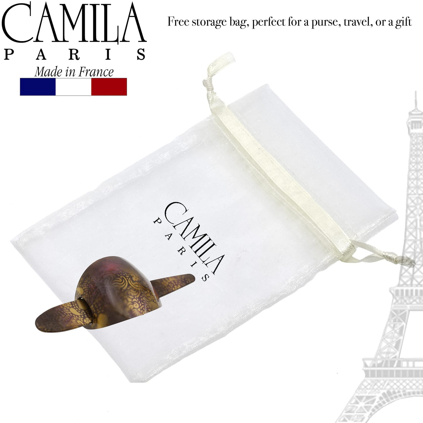 Camila Paris CP3242 French Hair Bun Holder Cover Cap Hair Updo, Brown, Hair Pin Thru, Strong Hold Grip Hair Clips for Women, No Slip and Durable Styling Girls Hair Accessories, Made in France