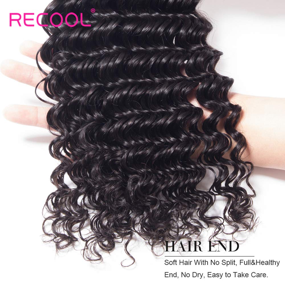 RECOOL 10A Brazilian Hair Deep Wave Bundles Human Hair Extensions One Piece Separately Bundle Single Bundle Natural Color(1 bundle 22 inch, deep wave)