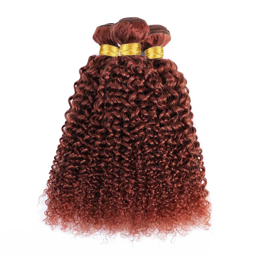 Reddish Brown Bundles Copper Kinky Curly Human Hair Bundles Color 33 Bundles Human Hair 3 Bundles 14 16 18 Inch Auburn Curly Wave Bundles Copper Red Bundles