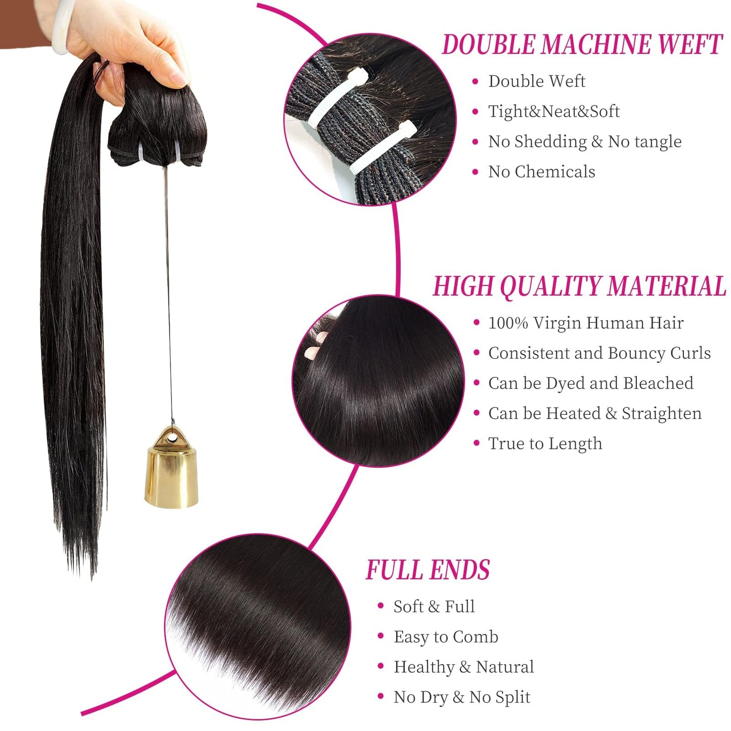 BALORIECA 16A Cambodian Raw Straight Human Hair Bundles - 100% Real Virgin Unprocessed, Cuticle Aligned Weave, Tangle-Free with Thick Ends, 100g per Bundle Natural Color(22 Inch Single Bundle)