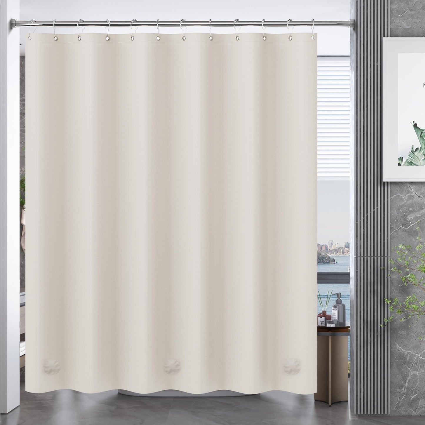 AmazerBath Tan Shower Curtain Plastic, Thick PEVA Shower Curtain Tan, Khaki Shower Curtain Waterproof 72x72, Tan Shower Curtains for Bathroom Heavy Duty with 3 Weighted Stones and 12 Grommets