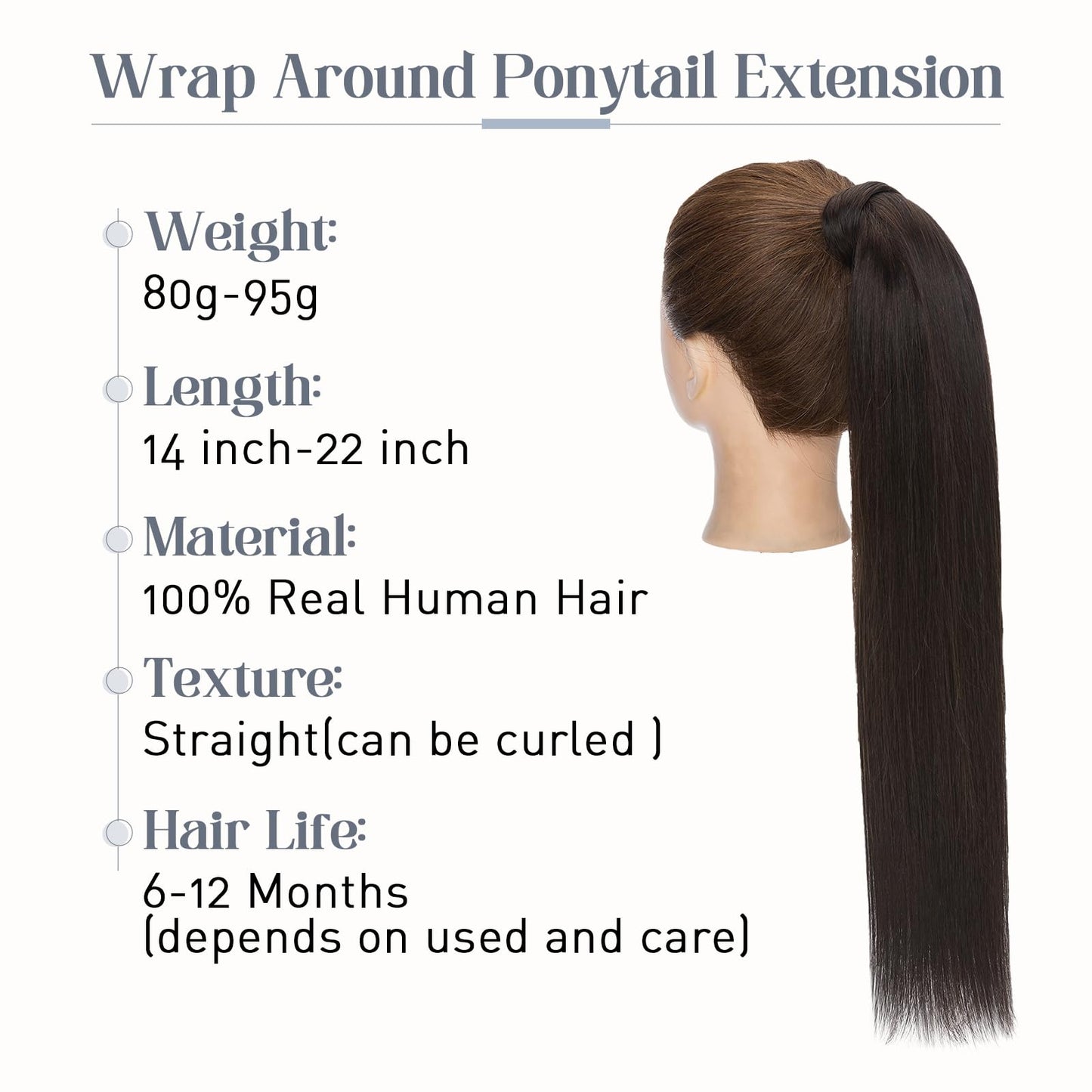 Rich Choices Ponytail Extension Human Hair #2 Dark Brown Real Hair Ponytail Extension Balayage One Piece Clip In Wrap Around Long Ponytail Extension Straight For Women 16 Inch 85g