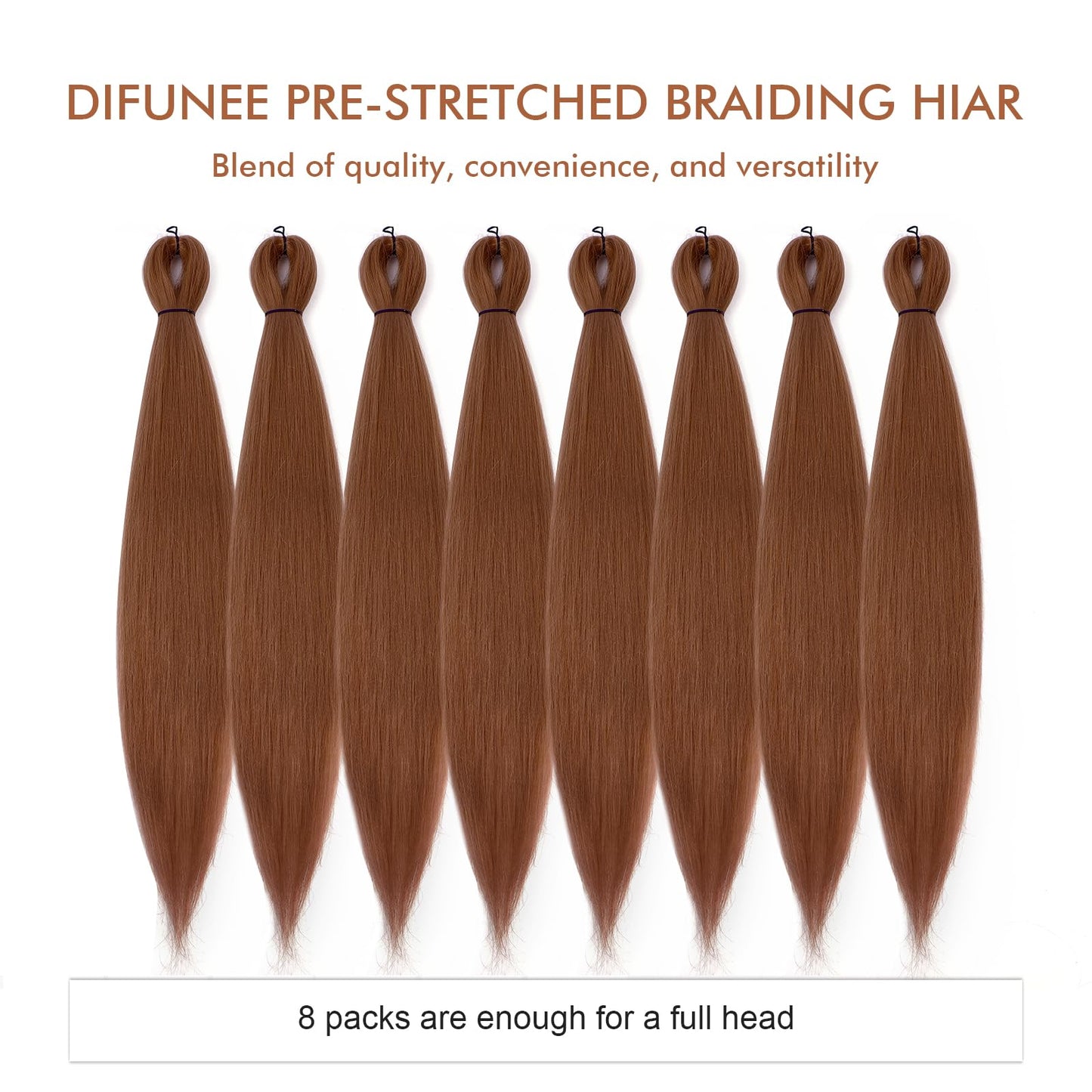 DIFUNEE Pre-stretched Braiding Hair - 30 Inch 8 Packs Brown Super Long Braiding Hair For Twist or Box Braids, Yaki Texture Hot Water Setting Synthetic Braiding Hair Extensions (30 Inch, #30-8P)