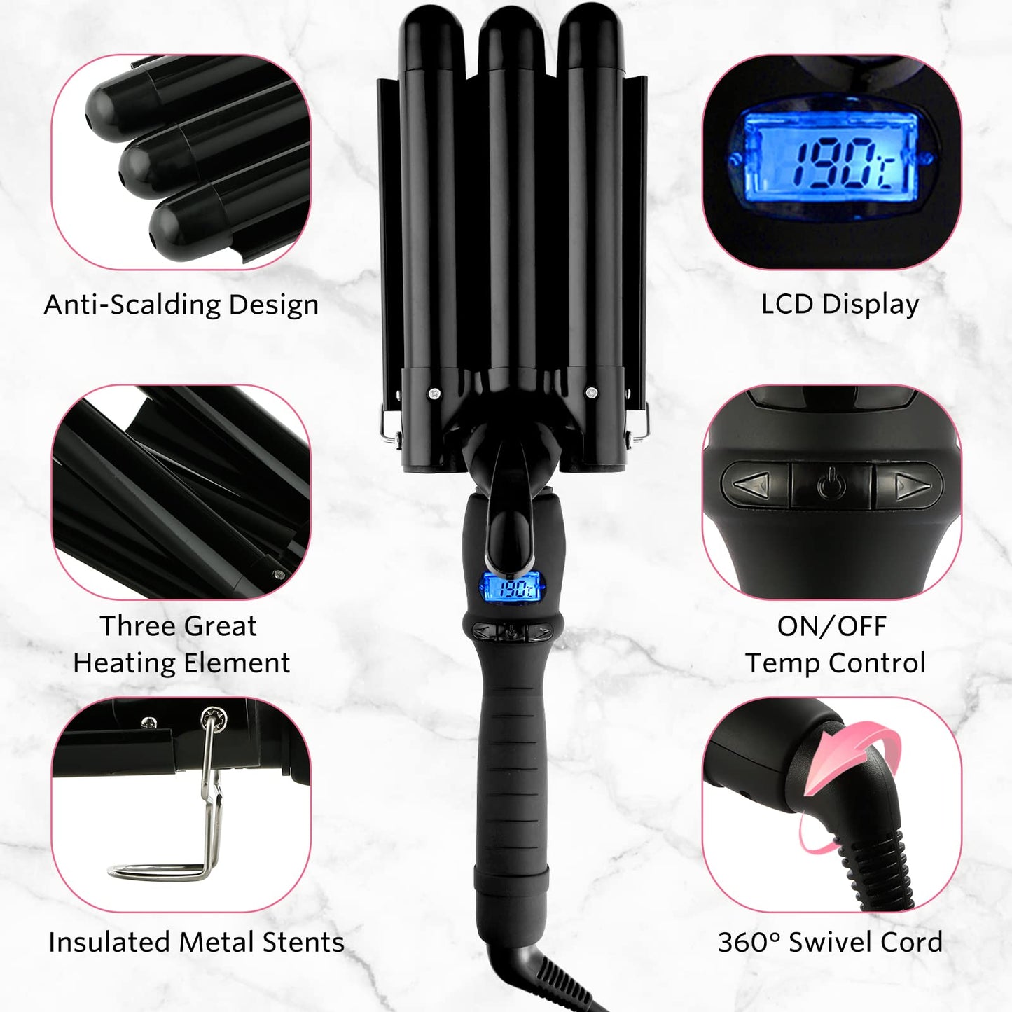 SOMOYA 25mm Black Ceramic Hair Iron - Heats Up Fast, Protects Hair, Adjustable Temperature