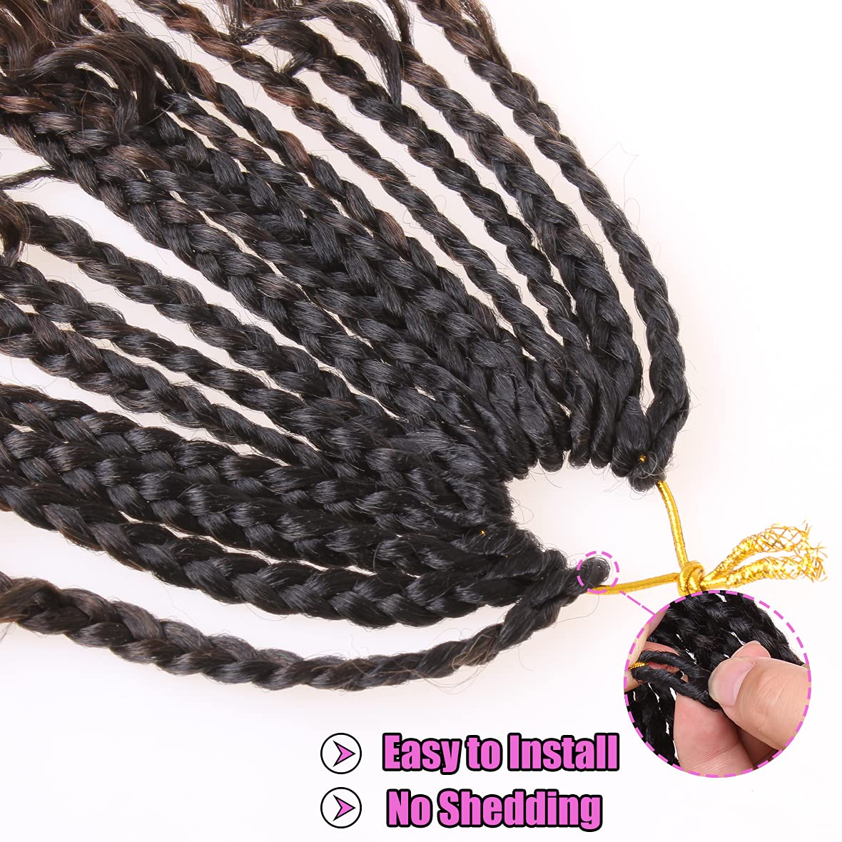 COOKOO 14 Inch Boho Box Braids 8 Packs Goddess Box Braids Crochet Hair Bohemian Hippie Braiding Hair With Curly Ends Messy Pre-looped Synthetic Crochet Hair for Black Women 128 Strands (Pink#)