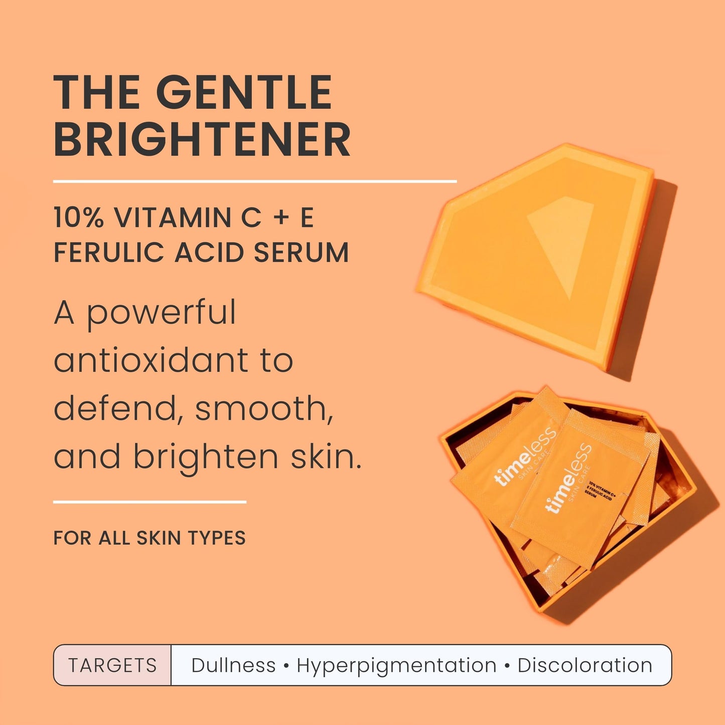 Timeless Skin Care Vitamin C Serum with Vitamin E & Ferulic Acid - 10% Vitamin C Brightening Serum - Face Serum for Oily & Dry Skin - Fragrance-Free Serum for Skin Care - 28 Single-Use Pouches