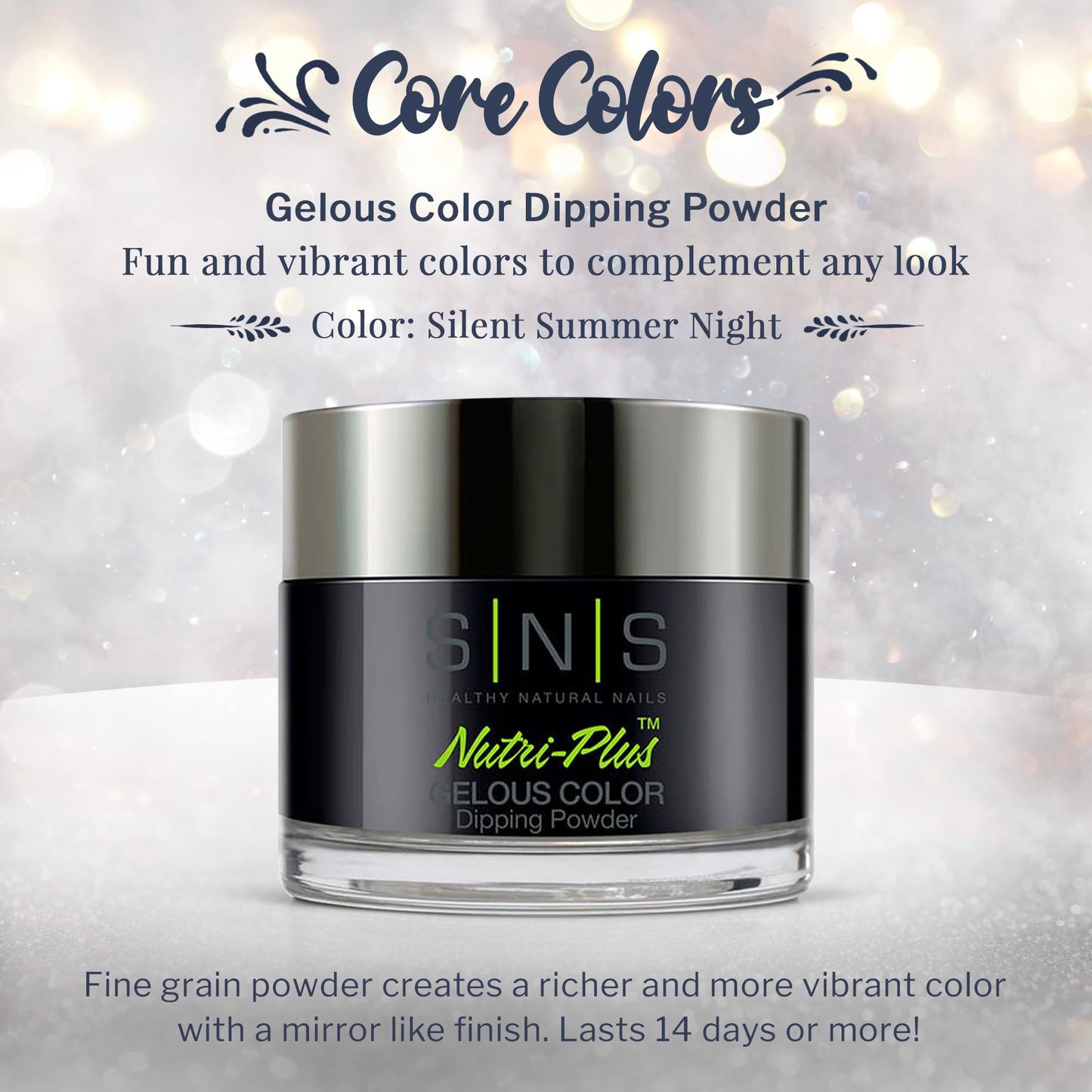 SNS Nail Dip Powder, Gelous Color Dipping Powder - Silent Summer Night (Black) - Long-Lasting Dip Nail Color Lasts 14 Days - Low-Odor & No UV Lamp Required - 1.5oz