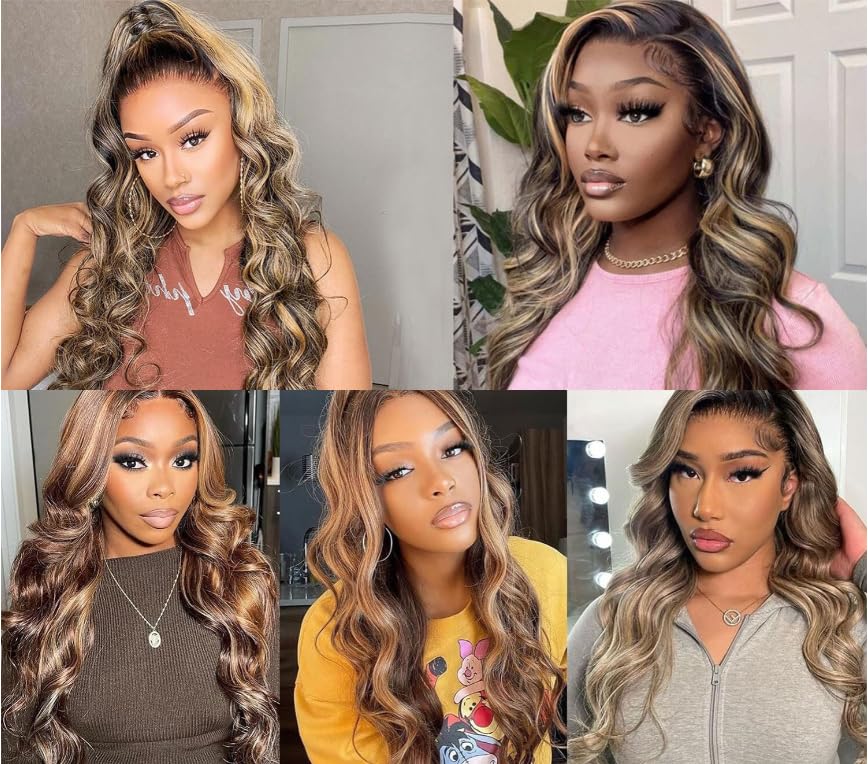 TQPQHQT 13x6 Ombre Body Wave Lace Front Wigs Human Hair Pre Plucked With Baby Hair T1B/4/27 HD Transparent Frontal Wigs Human Hair Body Wave Glueless Wigs Human Hair Lace Front Wigs for Women 18inch