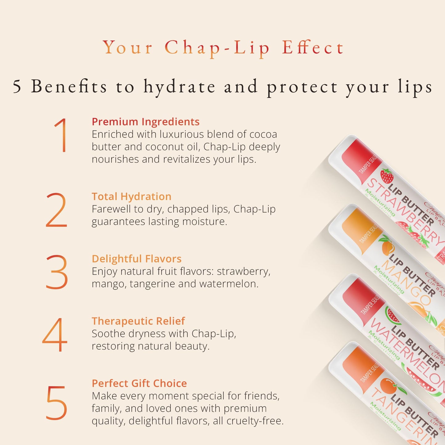 CHAP-LIP Lip Balm 60 Ct. with Fruit Flavors, Cocoa Butter, Coconut Oil | Moisturizing Vitamin E & Total Hydration Treatment & Soothing Lip Therapy (60 Ct Pack of 12)