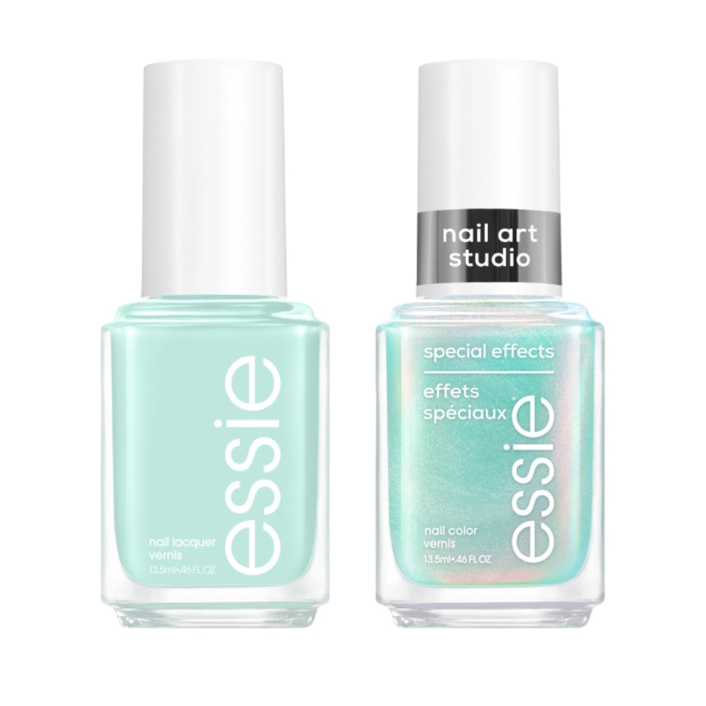 Essie Nail Polish Seafoam Chrome Kit, Green, Mint Candy Apple, Aqua, Nail Art Studio Mystic Marine, Vegan, 0.46 Fl Oz each