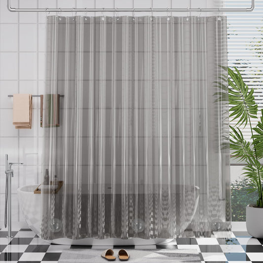 AmazerBath Premium EVA Shower Curtain Clear Grey, Luxury Shower Curtain Grey Jelly-Like Soft, Waterproof Bathroom Shower Curtain with 3 Weighted Stones and 12 Grommets, Recyclable Packaging