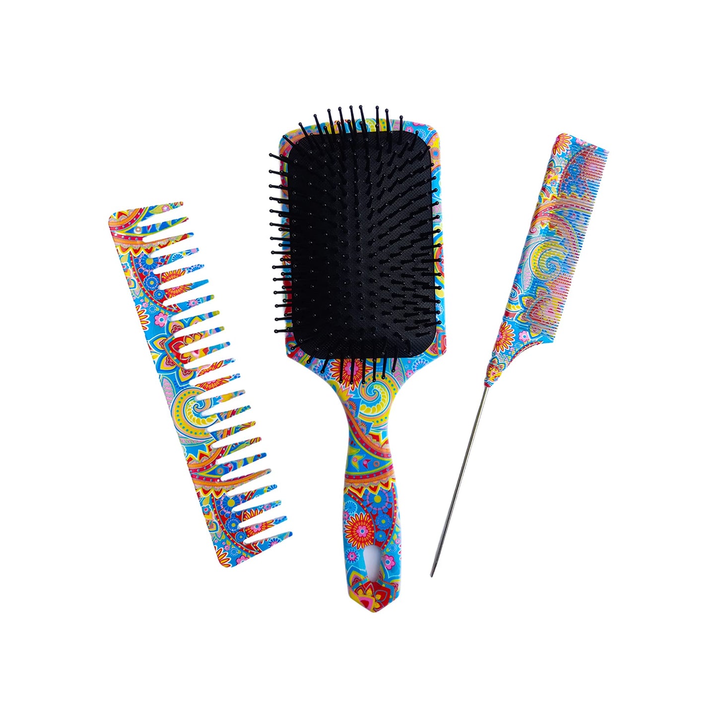 The Oriental Hair Brush and Comb Set by BeaverStrong - Far East All Purpose Large Paddle Brush and Combs Kit for Men and Women (3-Pack)