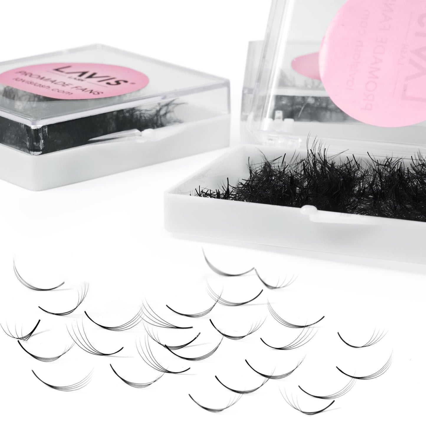 LAVISLASH 500 Promade Fans Eyelash Extension | Handmade Loose Volume Lash | Mutiple Options 3D-8D/10D/12D/14D/16D Fans | 0.03/0.05/0.07mm Thickness | C/CC/D Curl | 8-16mm Length(4D-0.07-C-12mm)