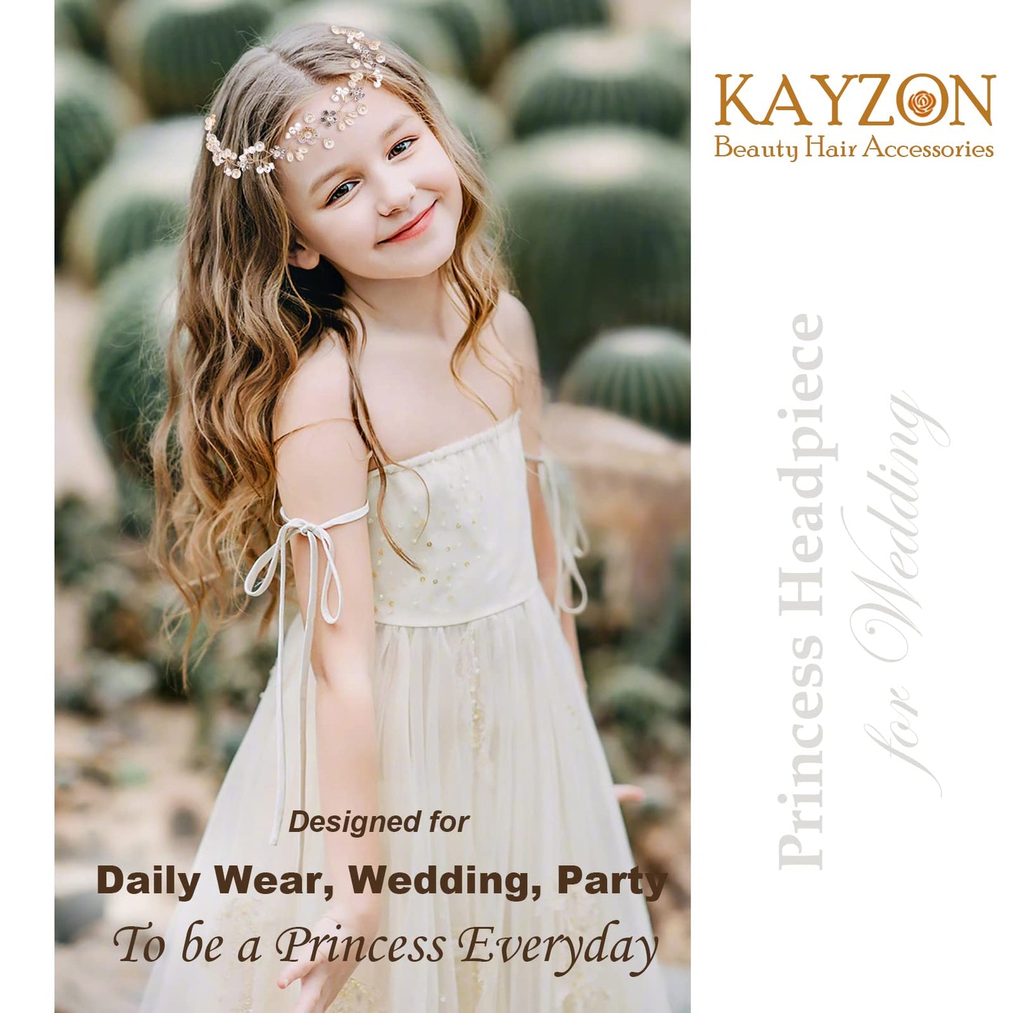 KAYZON Wedding Hair Accessories for Kids, Flower Girl Hair Accessory, Princess Headpiece White Flower Headband Pearl for Girl and Flower Girls Cute Bridal Wedding Hair Band, Women's Fashion Headbands