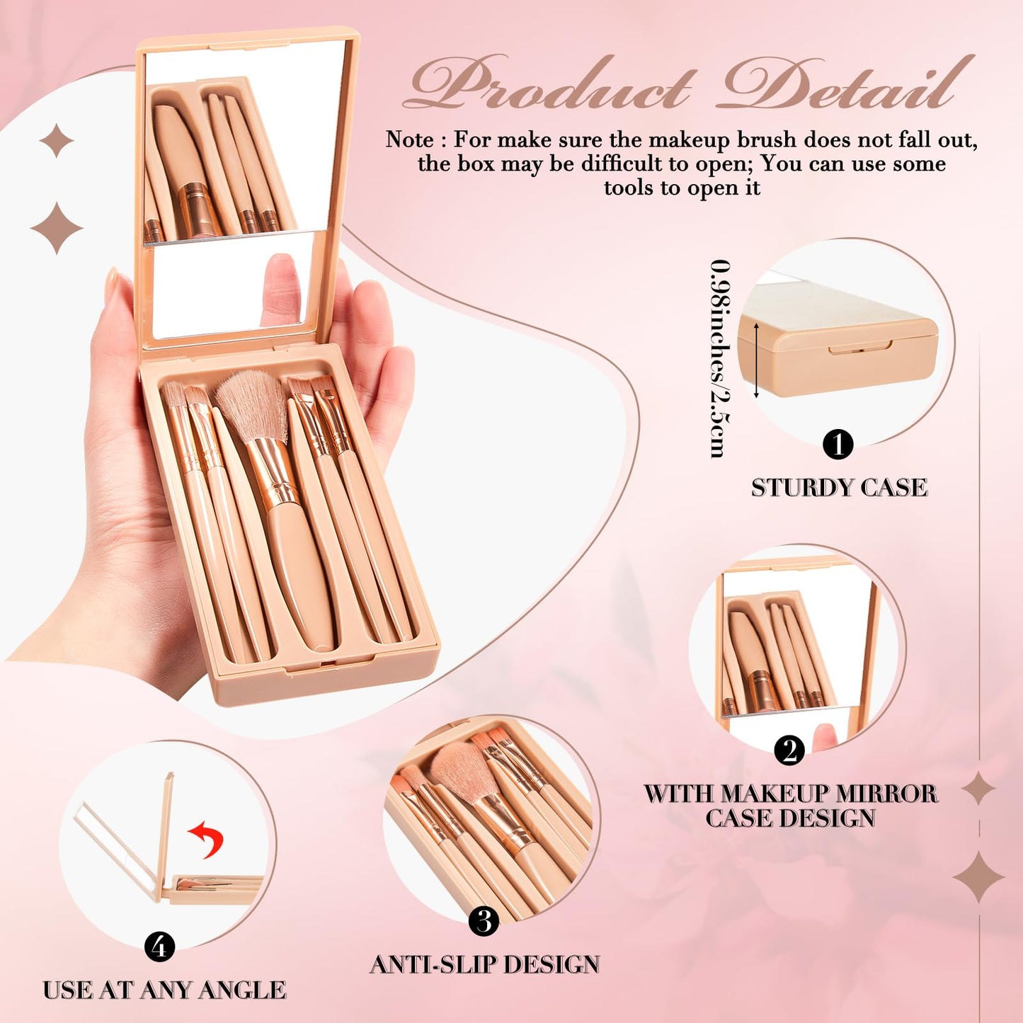 FoldTier 6 Sets Bridesmaid Gifts Mini Travel Makeup Brushes Bulk Proposal Gifts Girls Trip Cosmetics Portable for Travel Wedding Bridal Shower Bachelorette Party(Apricot Color)