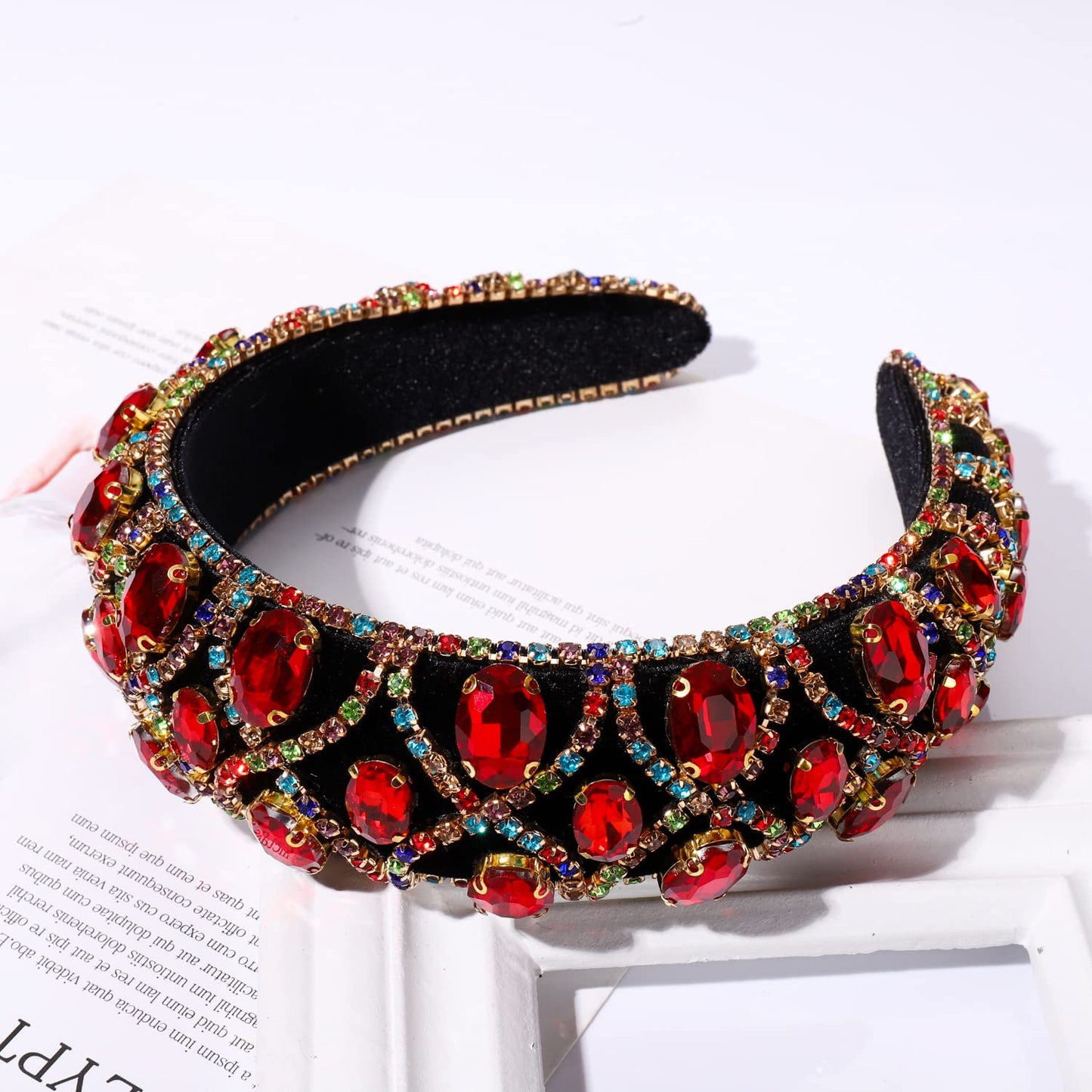 HEIDKRUEGER Crystal Rhinestone Headbands for Women Rhinestone Padded Headband Soft Wide Velvet Jewelry Chain Hairband Gorgeous Retro Headband Hair Accessories