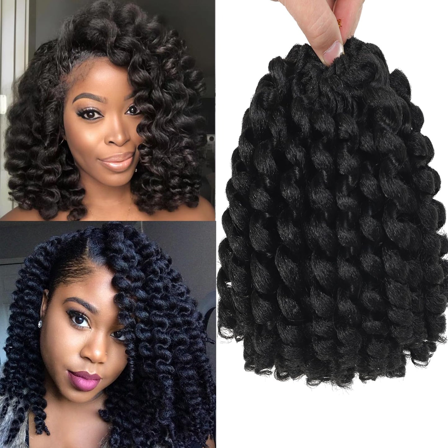 Wand Curl Crochet Hair 12 Inch 5PCS Jamaican Bounce Crochet Hair for Black Women Natural Black Jumpy Wand Curls Crochet Hair Short Curly Crochet Hair Extensions-1B