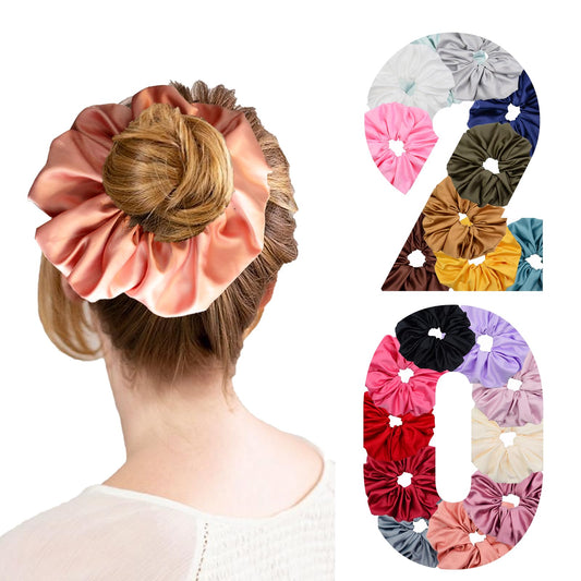 Simnice 20 Colors Oversize Satin Scrunchies - Hair Elastic Silk Scrunchies & Extra Large Jumbo Hair Scrunchies Hair Ties Accessories for Women Girls