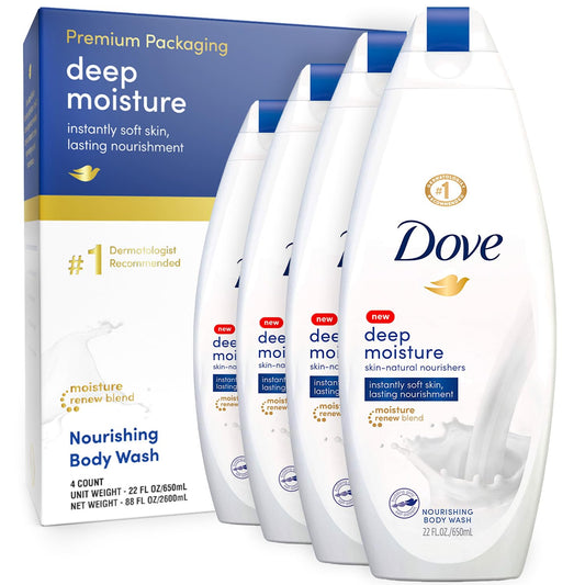 Dove Body Wash Deep Moisture 4 Count For Dry Skin Moisturizing Skin Cleanser with 24hr Renewing MicroMoisture Nourishes The Driest Skin 20 oz