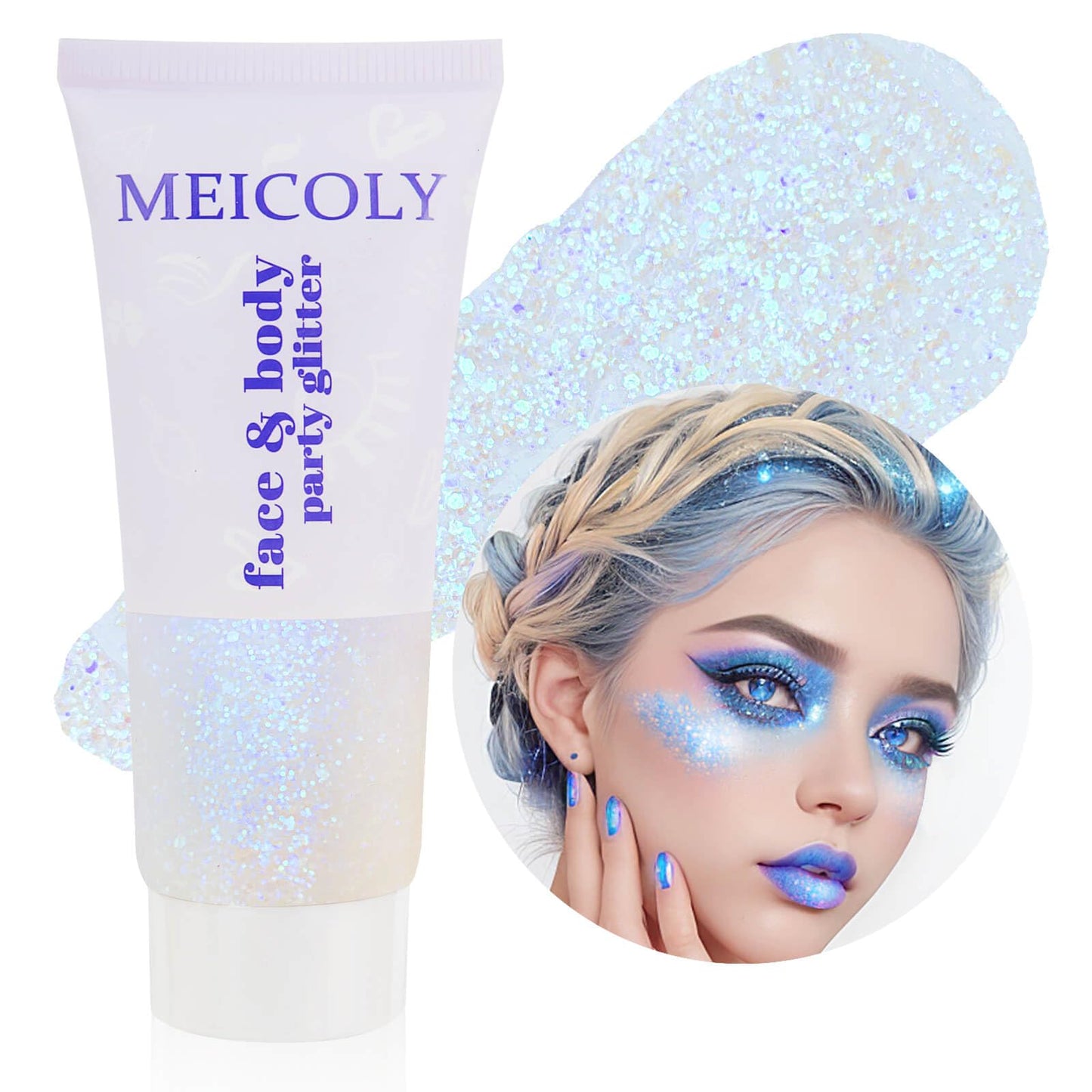 MEICOLY Sparkling Blue Body Glitter,Holographic Face Glitter Gel,Color Changing Glitter Gel for Body,Face,Hair,Lip,Eye,Long Lasting Sequins Glitter Face Paint Glitter Makeup,50ml