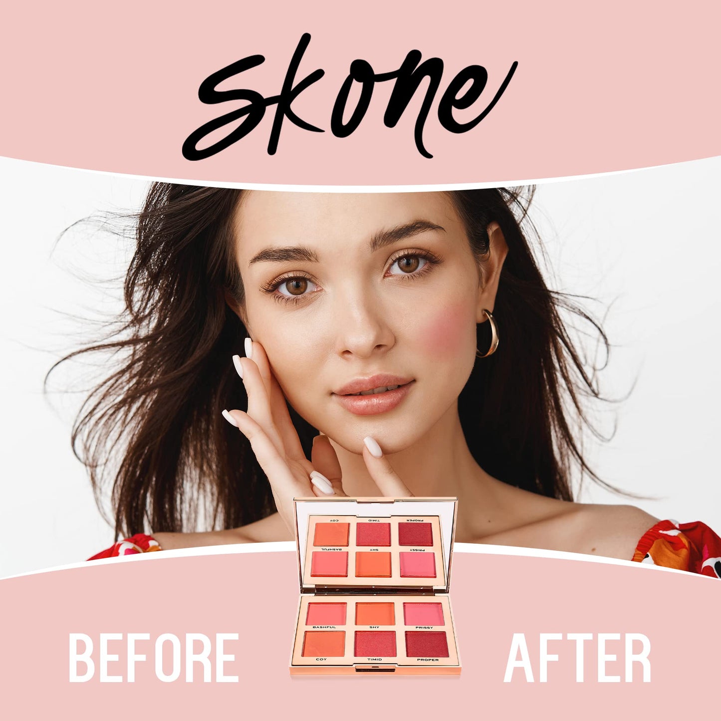 Skone Flushed & Flirtatious Make up Blush Palette - Blush Makeup as Eyeshadow, Blush, Highlighter in One Palette - Matte & Shimmer Glow of Pink & Peach Colors of Professional-grade Formula Cosmetics