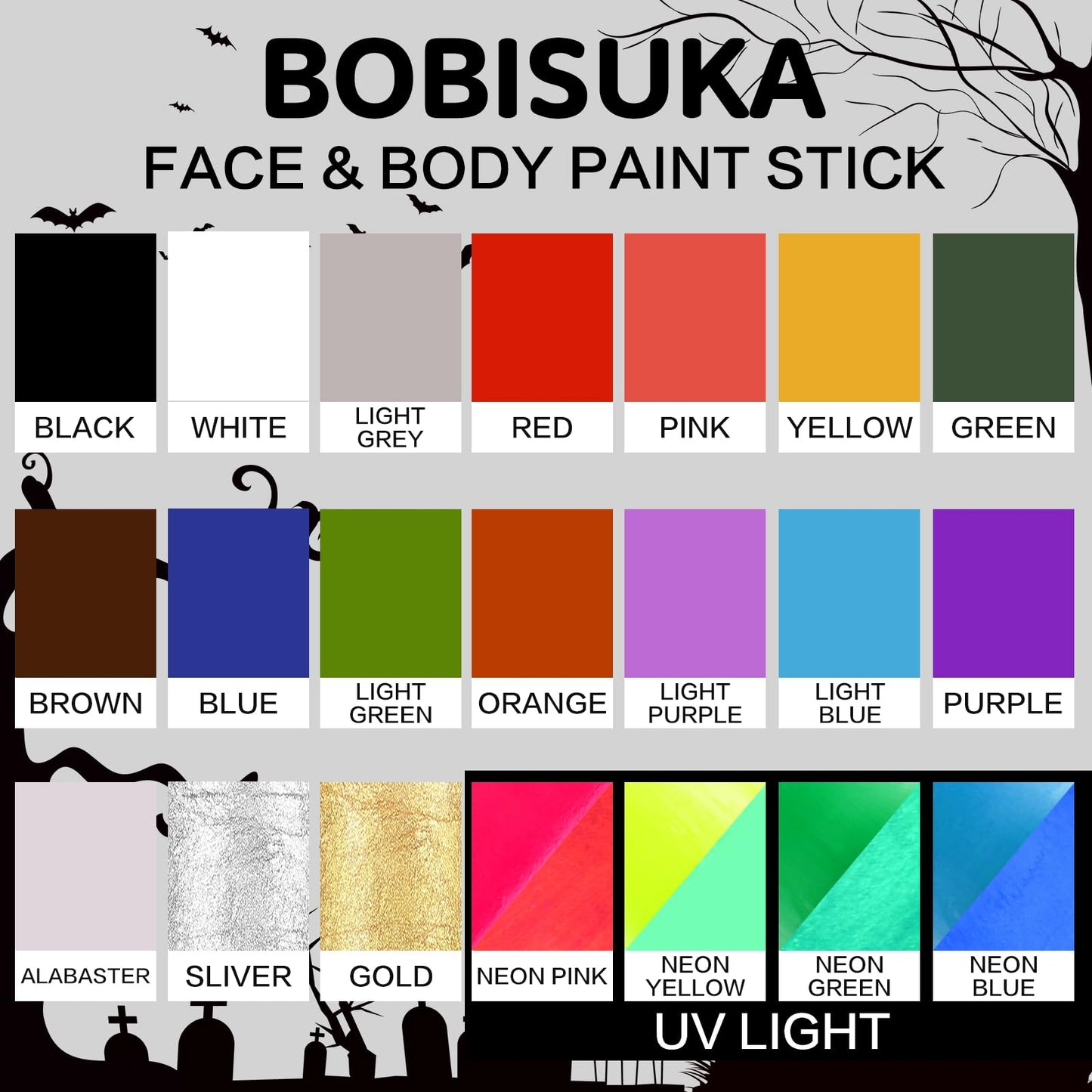 BOBISUKA Neon Green Face Body Paint Stick Water Based Glow In The UV Light Face Painting Kit Eye Black Sticks for Sports Quick Drying Foundation Makeup for Halloween Cosplay SFX Costume Party