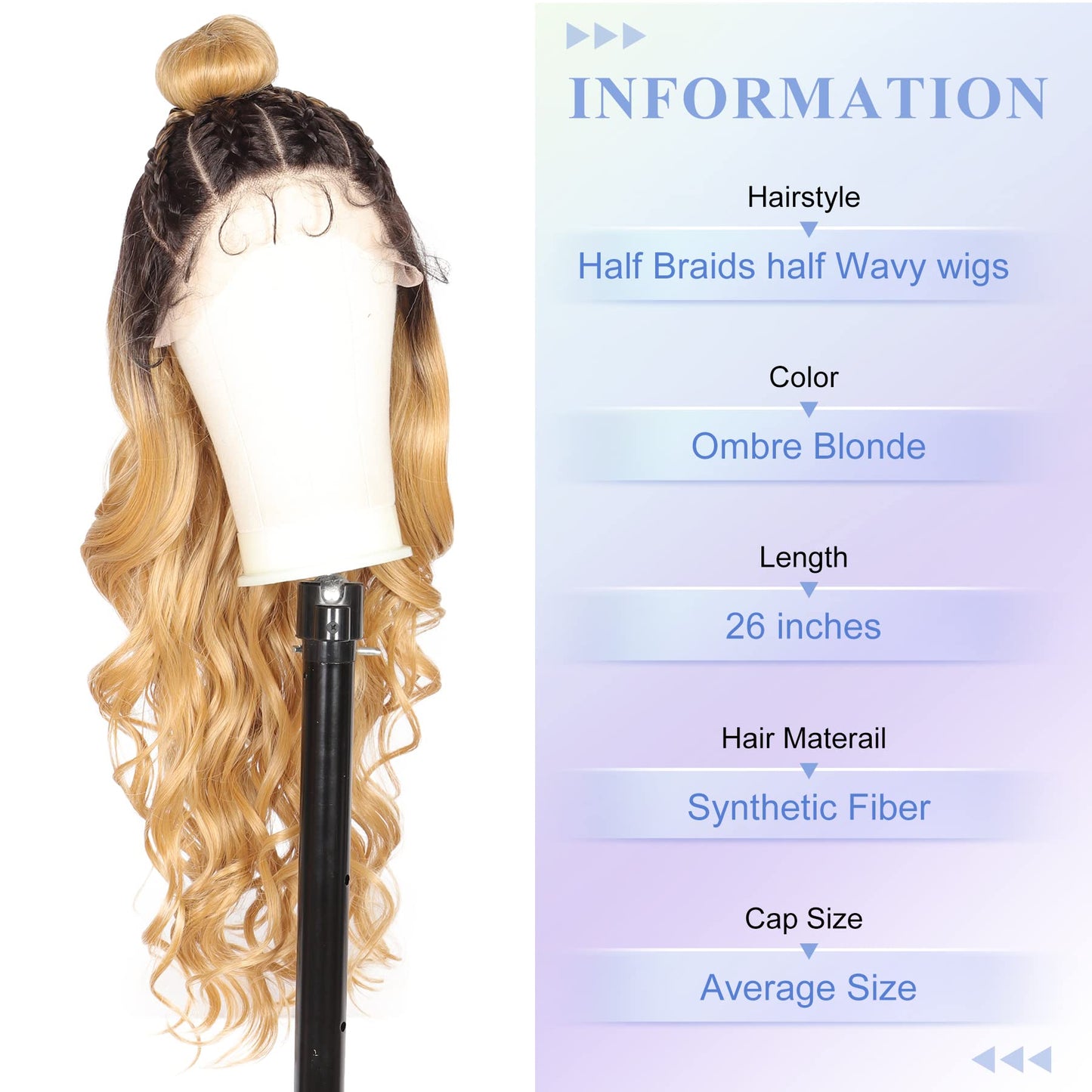 Kalyss Ombre Blonde Updo Bun Double U Part Lace Front Pre Braided Wigs with Baby Hair for Women Japan-made High Temperature Human Hair Blended Lace Frontal Ocean Wave Wigs