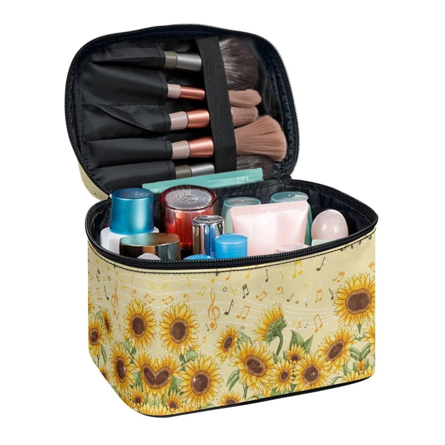 doginthehole Sunflower Make Up Bag Travel Cosmetic Case with Top Handle, Portable Storage Bag Large Capacity Makeup Organizer Case for Women Girls