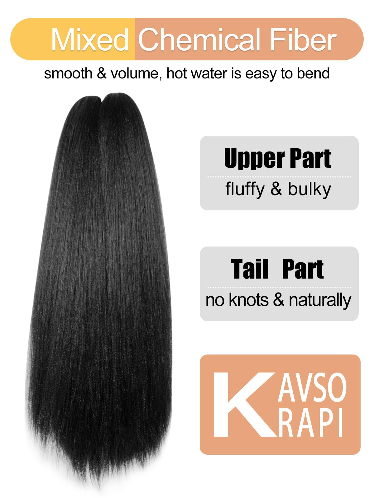 KAVSORAPI Braiding Hair 20 Inch Pre Stretched Hair Color 1 Long Straight Crochet Braids Yaki Texture Synthetic Hair 3 Packs (1#/Jet Black)