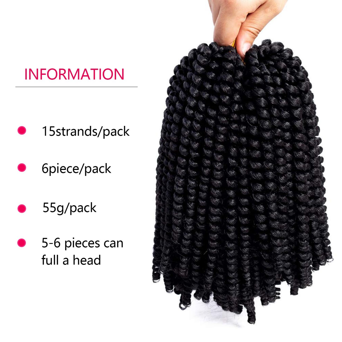 Spring Twist Hair 12 Inch Spring Twist Crochet Hair 6 Packs Spring Twist Braiding Hair For Butterfly Locs Soft Locs Low Temperature Synthetic Fiber Fluffy Hair Extensions (12 Inch,1#)