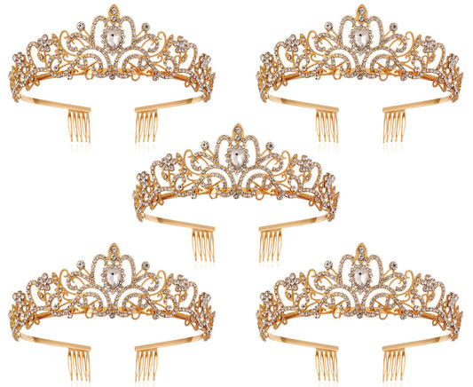 Tiara Crowns for Women Tiaras for Girls Princess Crown for Birthday Halloween Costume Bride Wedding Queen, Crystal (Gold/5 Pack)