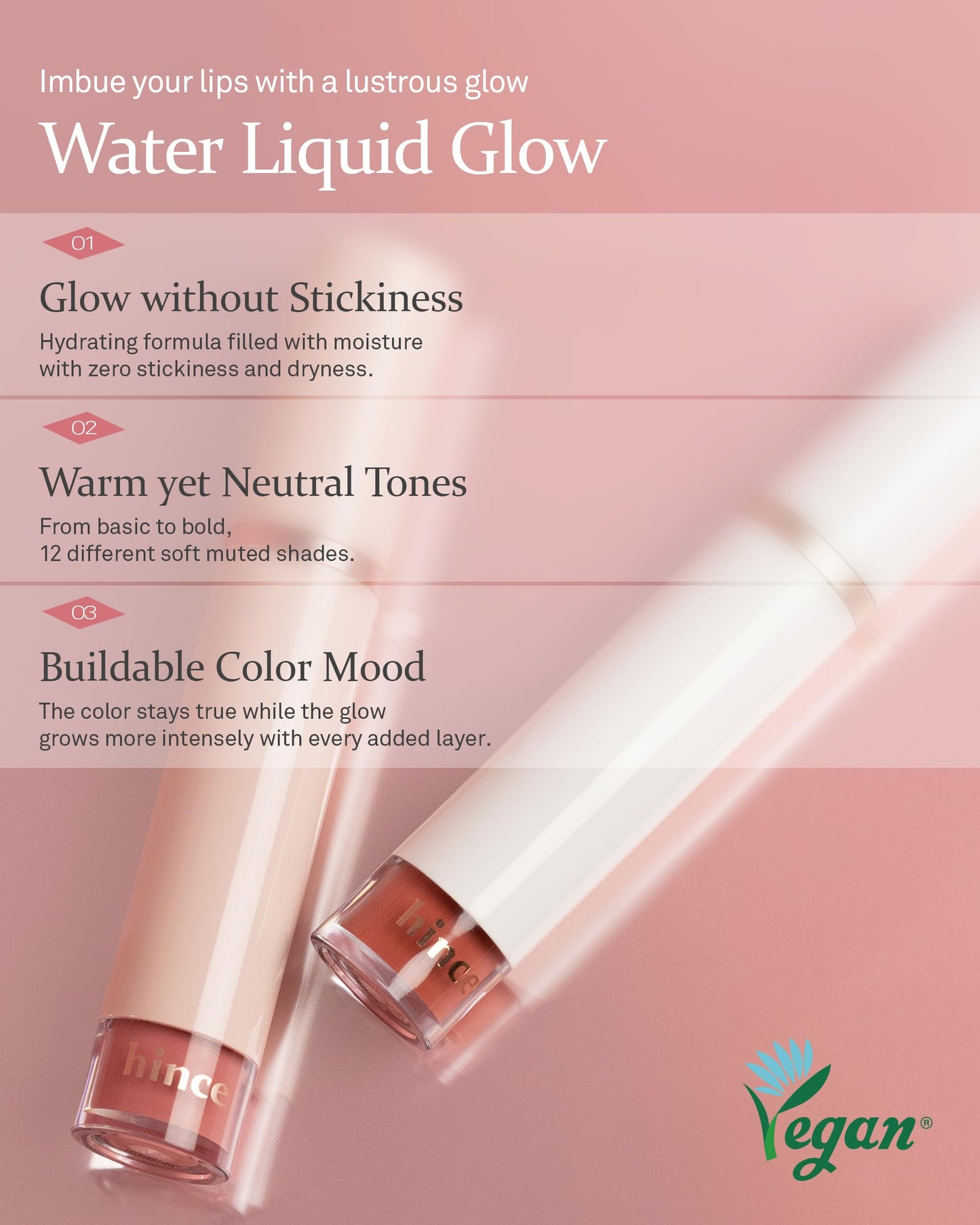 HINCE Mood Enhancer Water Liquid Glow - Non-Sticky & Waterproof Lip Stain for Women - Long Wearing Lip Gloss for Natural and Glass Glow - Moisturizing Liquid Makeup, 0.16 fl.oz. (BORDERLESS)