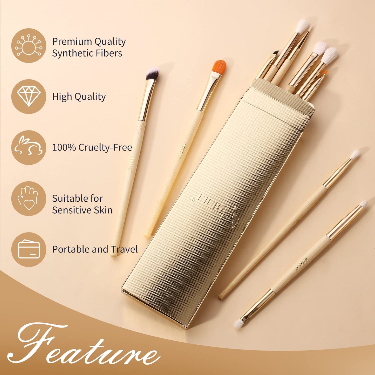 BEILI Eye Makeup Brushes 10pcs Eyeshadow Brushes Vegan Makeup Brushes Set with Soft Synthetic Hairs & Real Bamboo Wood Handle for Eyeshadow, Blending,Concealer, Eyebrow, Eyeliner(Rose Golden)