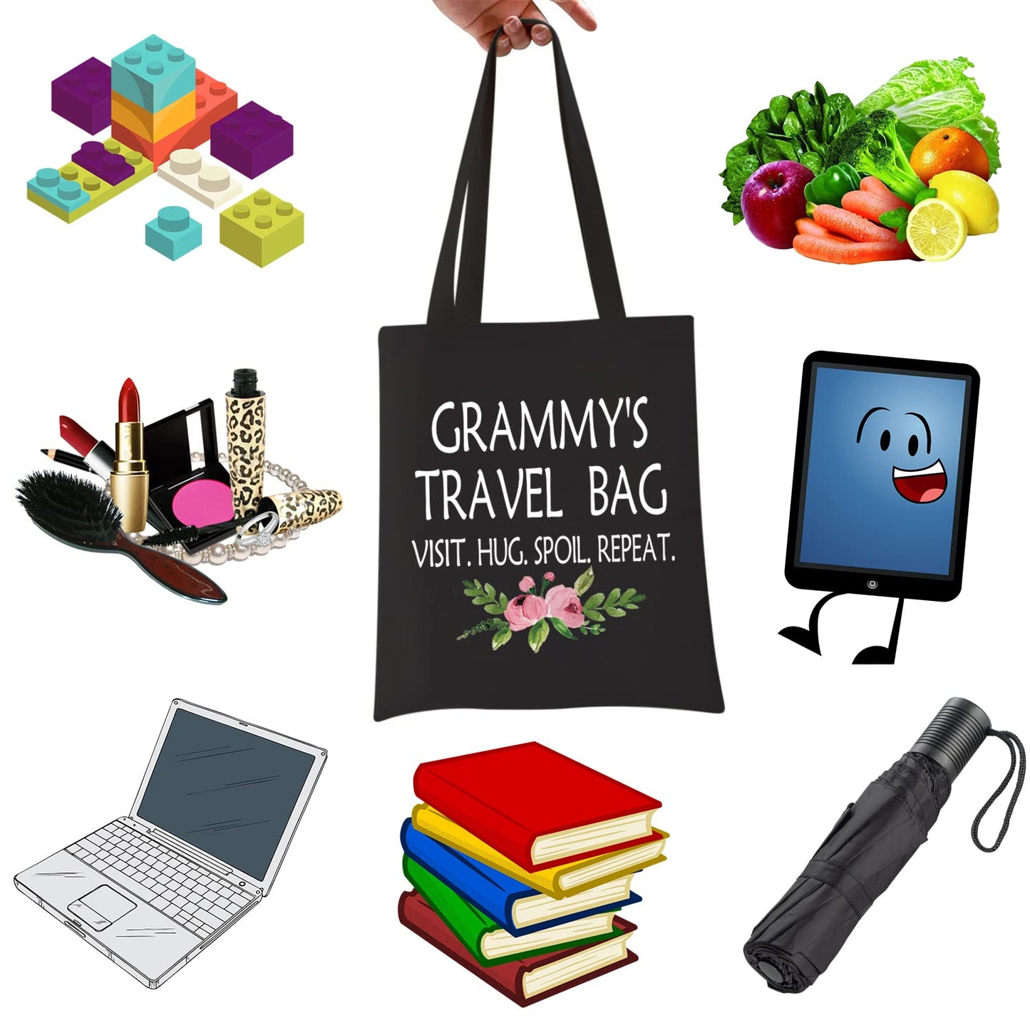 WCGXKO Mother's Day Gift Grandma Birthday Gift Travel Gift Canvas Tote Bag for (MMY'S Travel Tote Black)