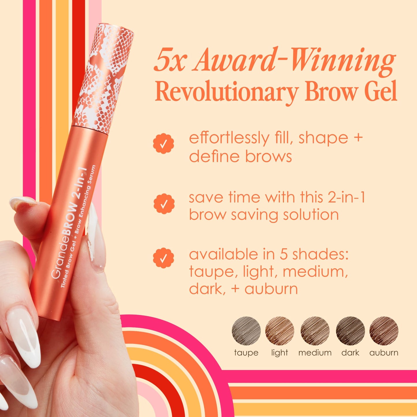 Grande Cosmetics GrandeBROW 2-in-1 Tinted Brow Gel + Brow Enhancing Serum, Auburn