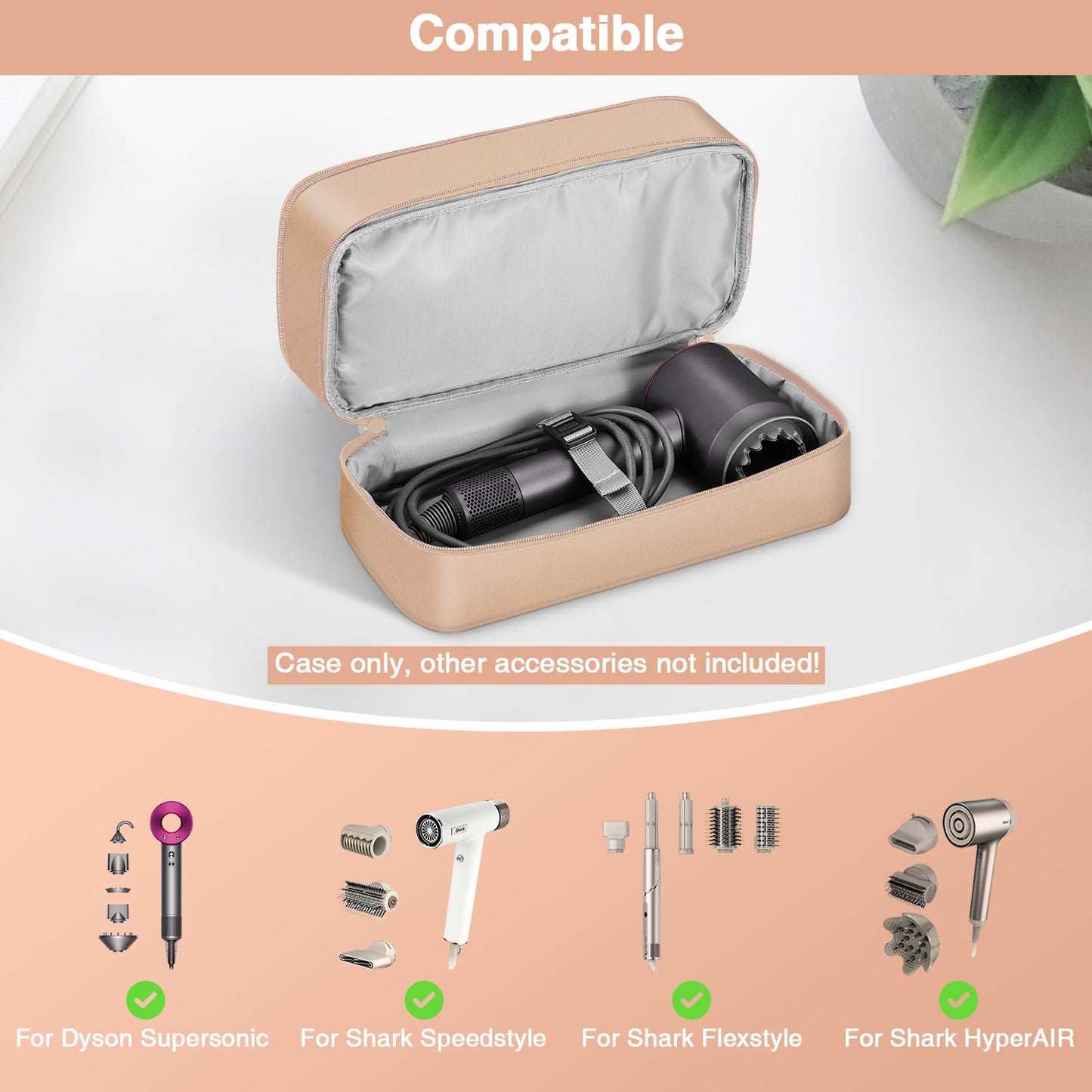 SITHON Travel Case for Shark FlexStyle/SpeedStyle Styler/HyperAir Dryer, Double-Layer Water Resistant Storage Carrying Organizer Bag Compatible with Dyson Supersonic (Bag Only), Rose Gold