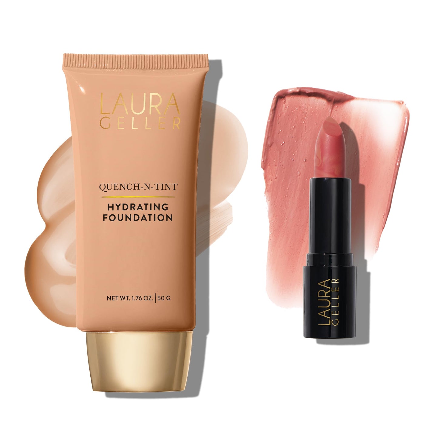 LAURA GELLER NEW YORK Hydrating Duo - Quench-n-Tint Hydrating Foundation, Light/Medium + Italian Marble Sheer Lipstick, Dolce