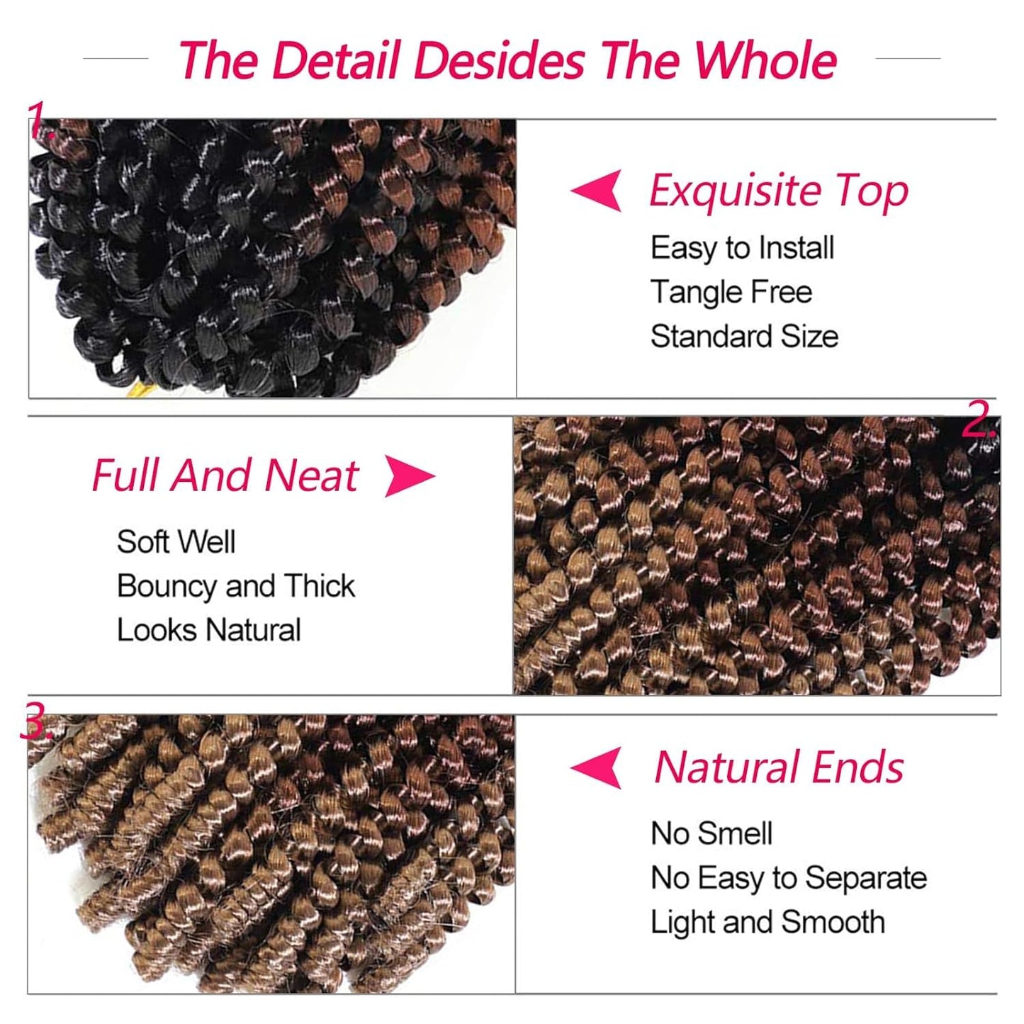 Spring Twist Hair Spring Twist Crochet Hair Spring Twist Braiding Hair 6 Packs 90strands For Passion Twist Butterfly Locs Crochet Braids Hair Synthetic Braiding Hair Extensions (12inches, T1B/30/27)