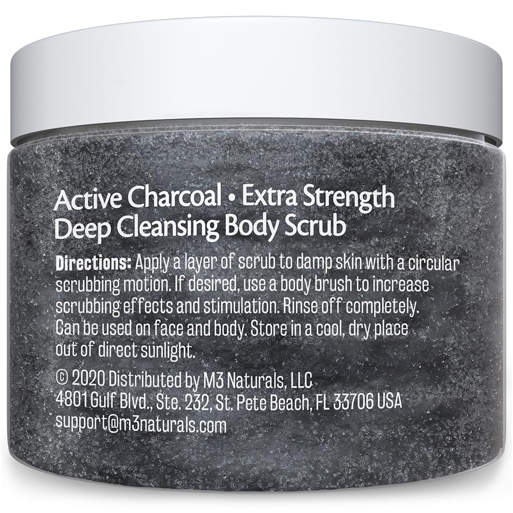 Charcoal Scrub Face Foot & Body Exfoliator Infused with Collagen and Stem Cell Natural Exfoliating Salt Body Scrub for Toning Skin Cellulite Skin Care Body by M3 Naturals