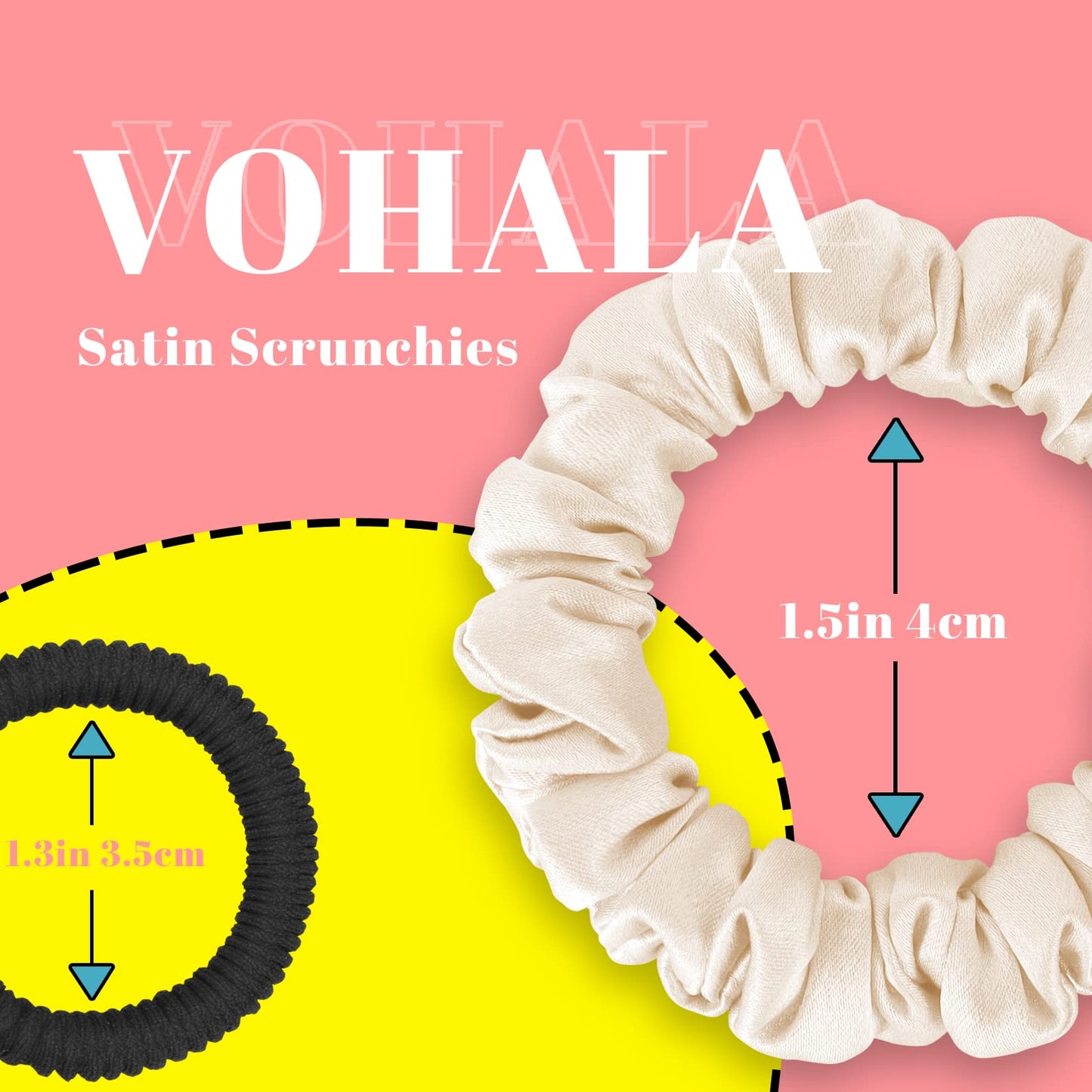 VOHALA 30 Momme Mulberry Small Silk Scrunchies, 5PCS Skinny Silk Scrunchies for Hair & 2PCS Strong Hair Ties Ponytail Holder, Total 7PCS No Damage Luxury Hair Ties for Women (Black+Champagne+Pink+Bean