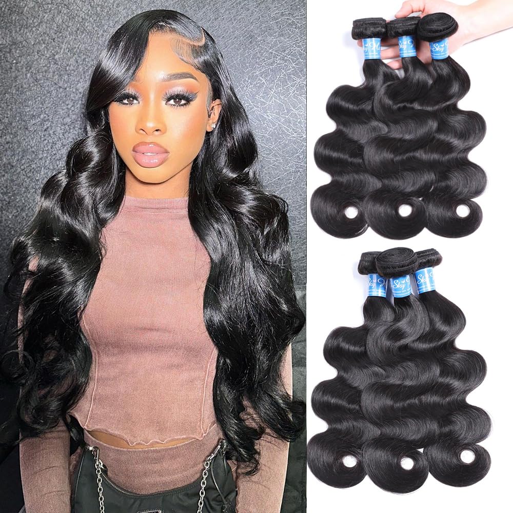 Panse Hair Body Wave Bundles Human Hair 3 Bundles (10 12 14 inches) 10A Brazilian Virgin Human Hair Body Wave Bundles Natural Color 100% Unprocessed Brazilian Human Hair Weave Extensions