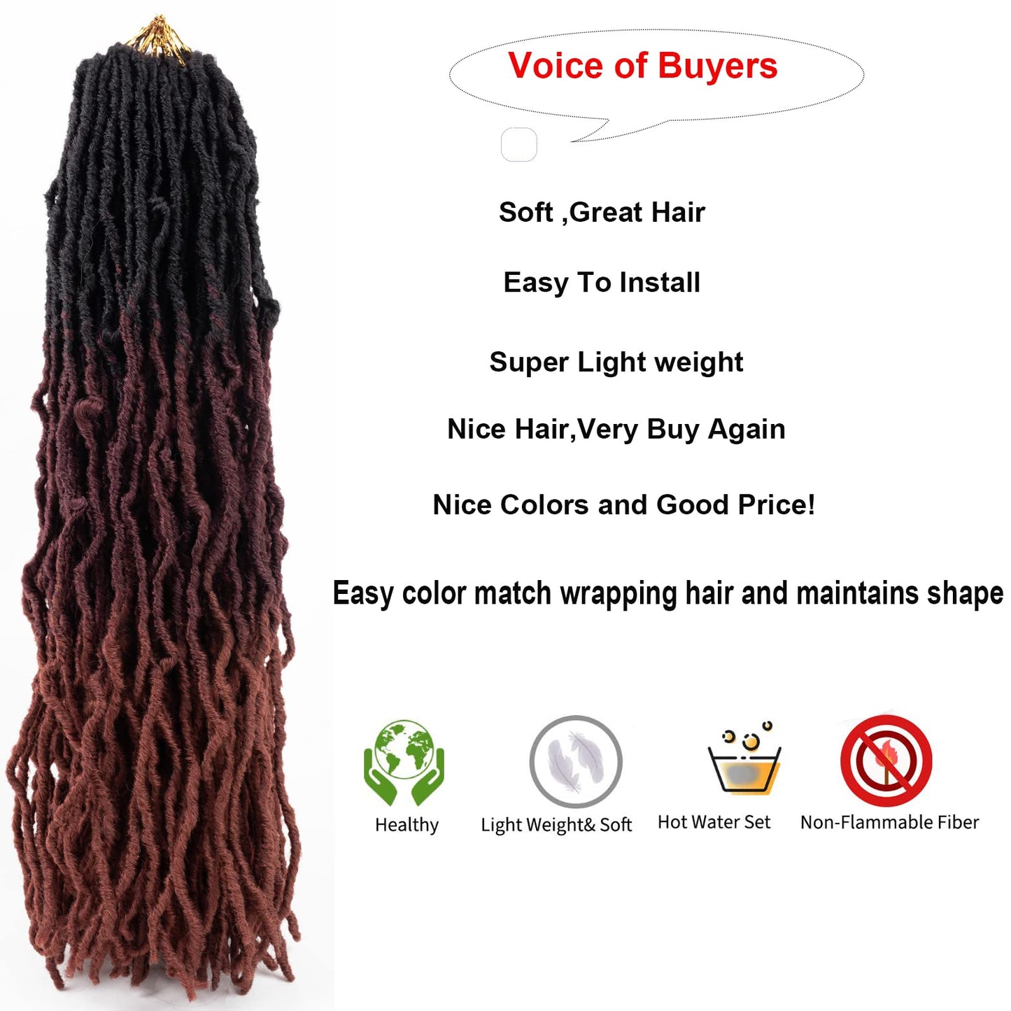 Faux Locs Crochet Hair Soft Locs Hair Long 24 Inch 6 Packs Ombre Goddess Locs Crochet Braids Black/Burgundy/Orange Pre Looped Dreads Braiding Hair(24",6packs,T1B/530/350#)